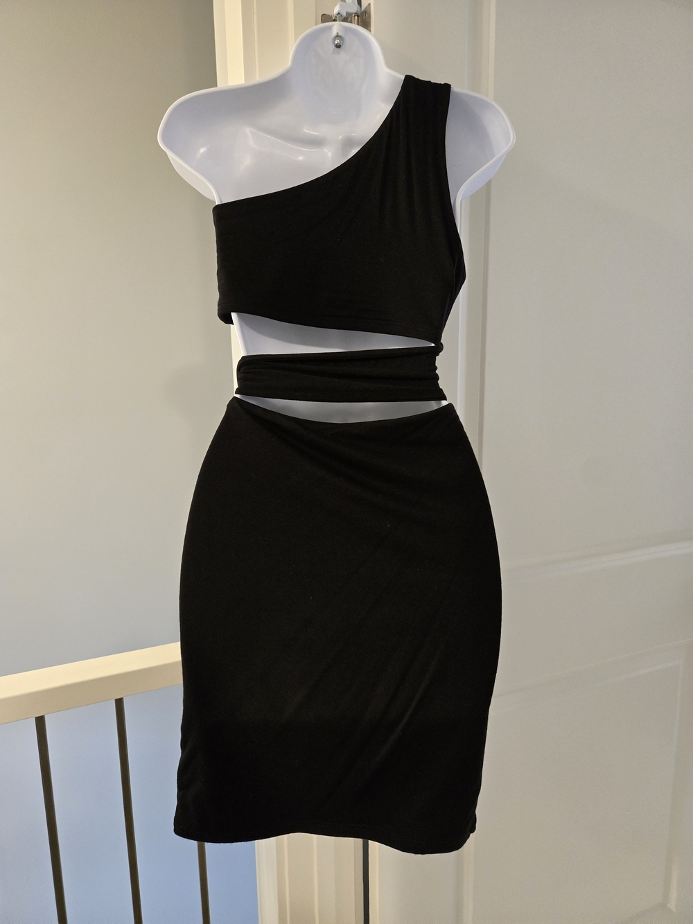 Fashion Nova One-Shoulder Black Cutout Side Tie Dress S - Picture 8 of 16